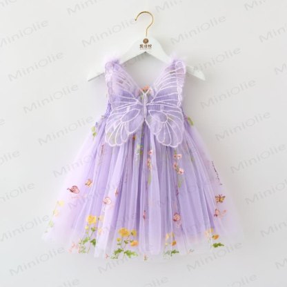 ベビー 幼児 女の子 バタフライ フラワー メッシュDress - 紫 - 8歳 - image 7