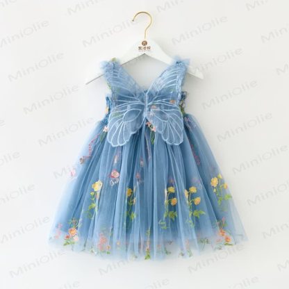ベビー 幼児 女の子 バタフライ フラワー メッシュDress - 青 - 8歳 - image 9