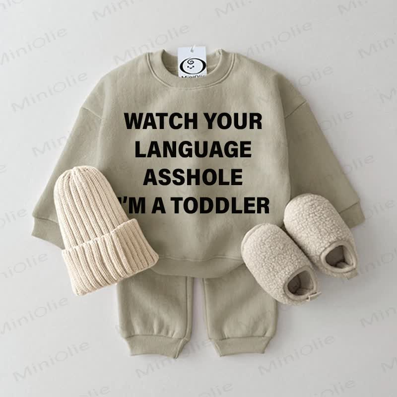 WATCH YOUR LANGUAGE ASSHOLE I'M A TODDLER。ベビーグレーグリーン2点セット - グレーグリーン - 2～3歳 - image 1