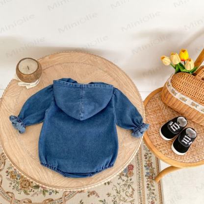 ベビーデニムポケットフード付きボディスーツ - image 2