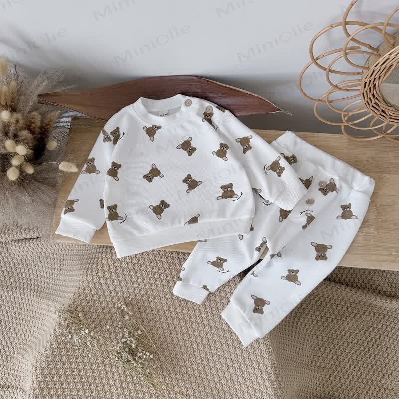 ベビーボーイ ベアニット ホワイト 2ピースセット - image 2