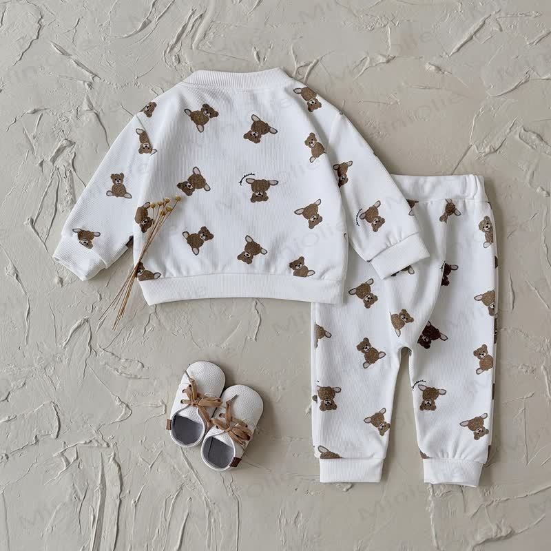 ベビーボーイ ベアニット ホワイト 2ピースセット - image 4