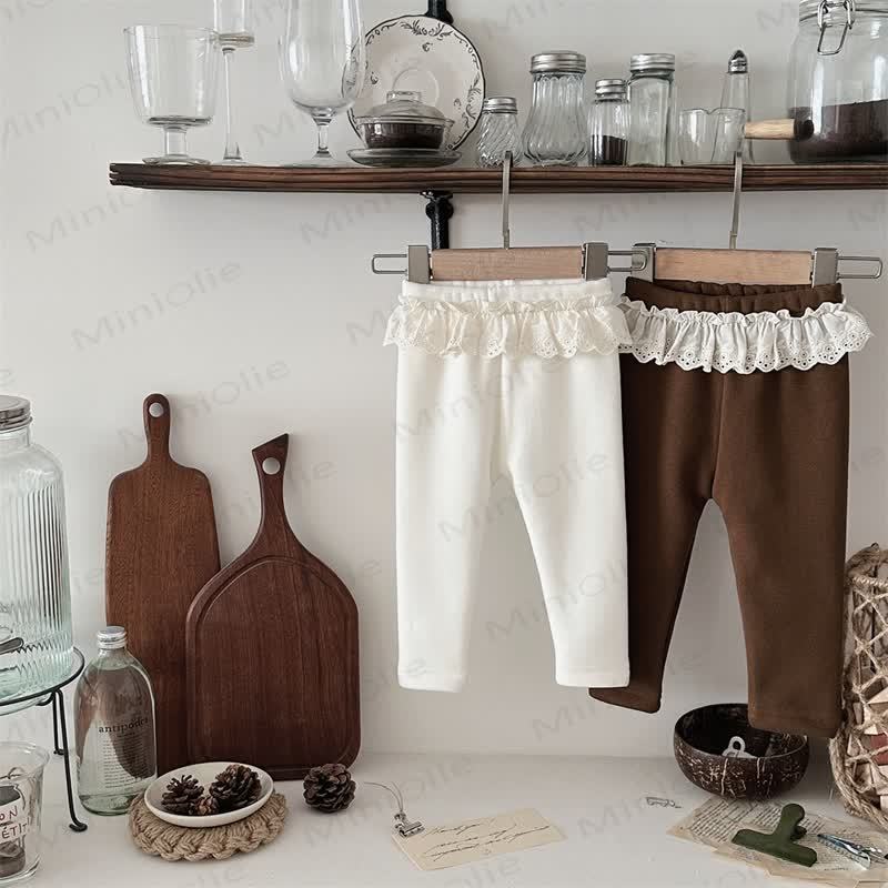 ベビーガールズ フリース裏地 レースレギンス - image 2