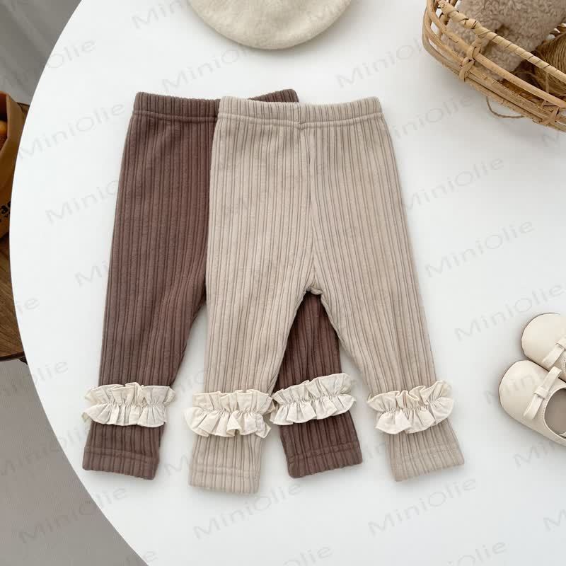 ベビーガールズ フリース裏地 レースリブ レギンス - image 2