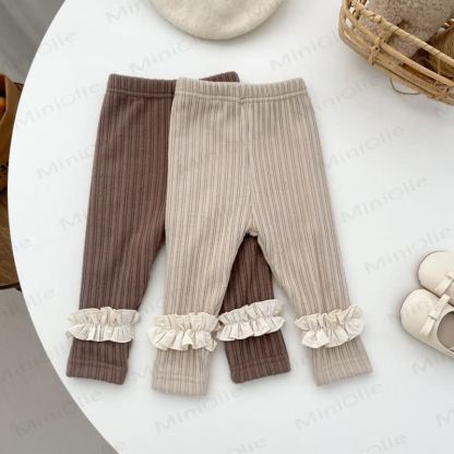 ベビーガールズ フリース裏地 レースリブ レギンス - image 2