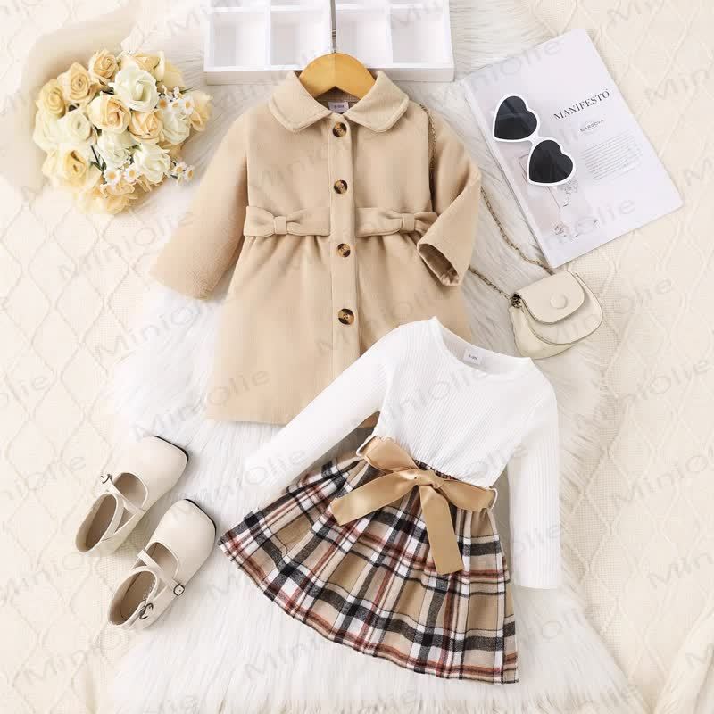 ベビーガールのボウノッチカラーコートとチェックDress - カーキ - 2-3Y - image 1