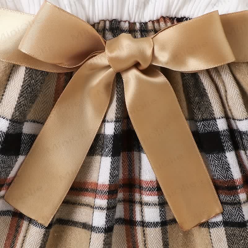 ベビーガールのボウノッチカラーコートとチェックDress - image 7