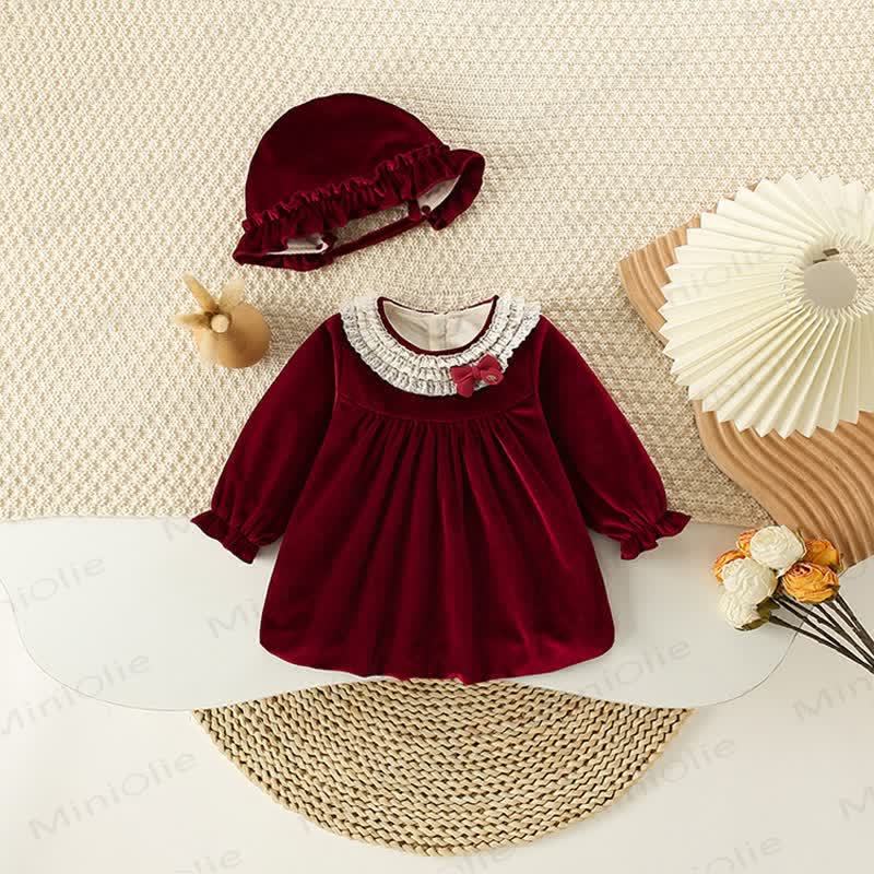 帽子付きベビー幼児女の子用レッドベルベットDress - image 2