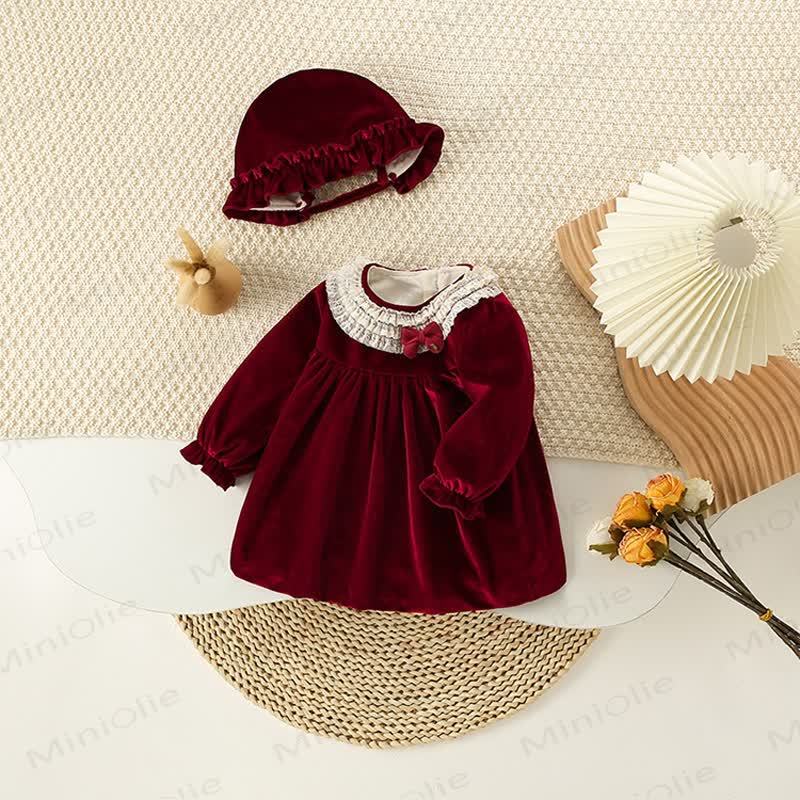 帽子付きベビー幼児女の子用レッドベルベットDress - 赤 - 3～5歳 - image 1