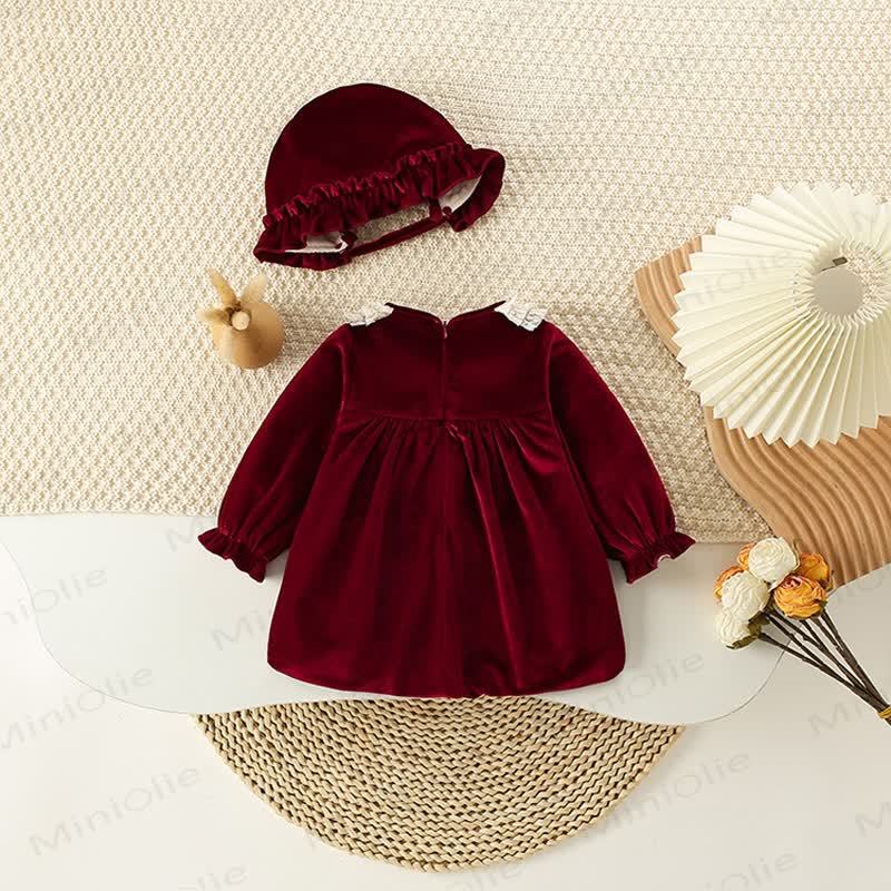 帽子付きベビー幼児女の子用レッドベルベットDress - image 3