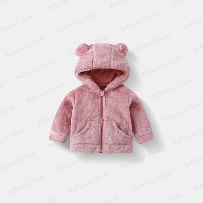 ベビー用フード付き無地フリースアウターウェア - ピンク - 5～7歳 - image 3