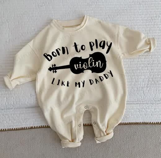 BORN TO PLAY VIOLIN LIKE MY DADDY幼児用ベージュロンパース - ベージュ - 2～3歳 - image 1