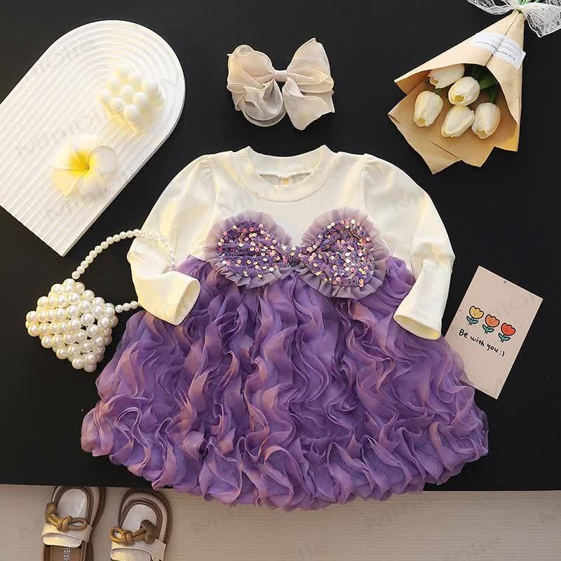 ベビー幼児女の子用リボン付きスパンコールメッシュDress - 紫 - 25～36ヶ月 - image 3
