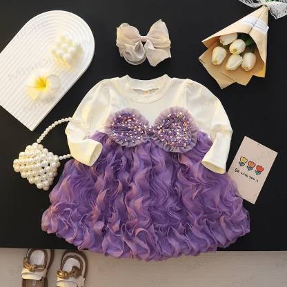 ベビー幼児女の子用リボン付きスパンコールメッシュDress - 紫 - 25～36ヶ月 - image 3