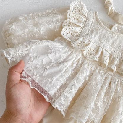 ベビーレーススカート付きベージュボディスーツ（ヘッドバンド付き） - image 7