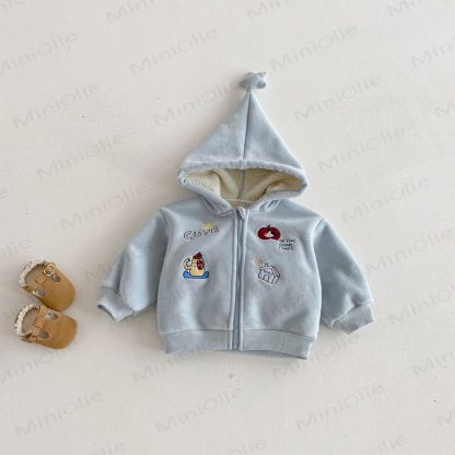 ベビー 幼児 男の子 刺繍 フード付き スター フリース アウターウェア - 青 - 5～7歳 - image 3