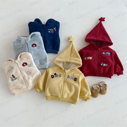 ベビー 幼児 男の子 刺繍 フード付き スター フリース アウターウェア - image 1