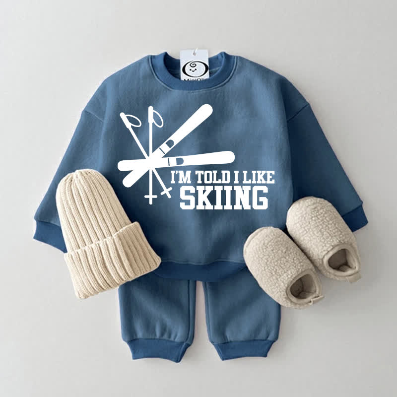 I'M TOLD I LIKE SKIINGベビー用スウェットスーツ 2点セット - 青 - 2～3歳 - image 1