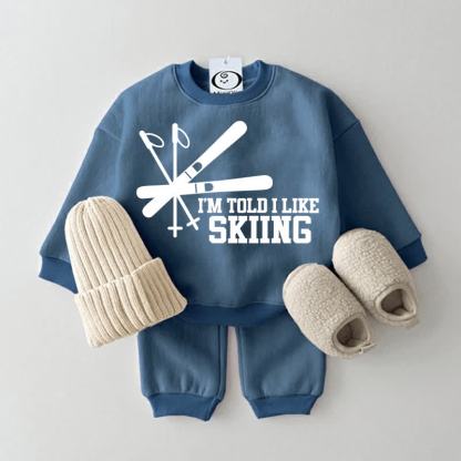 I'M TOLD I LIKE SKIINGベビー用スウェットスーツ 2点セット - 青 - 2～3歳 - image 1