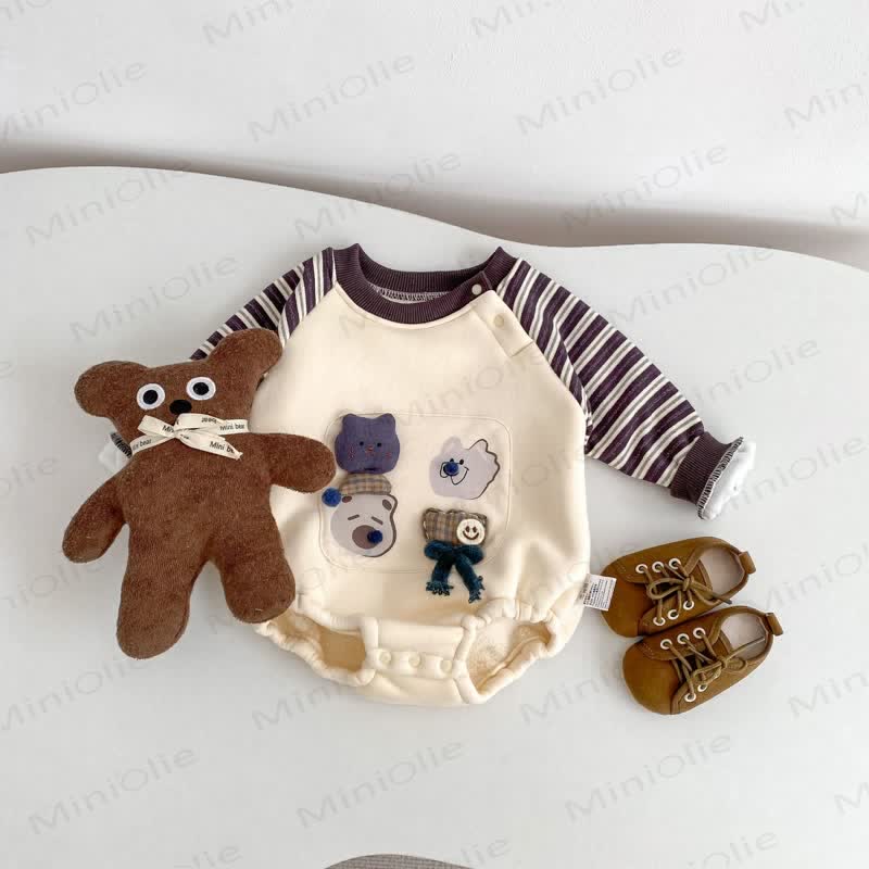 ベビーストライプスリーブカートゥーンボディスーツ - image 2