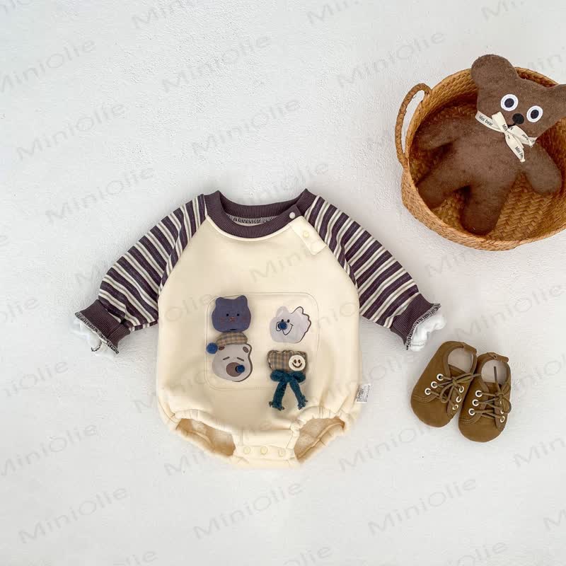 ベビーストライプスリーブカートゥーンボディスーツ - ベージュ - 18～24ヶ月 - image 1