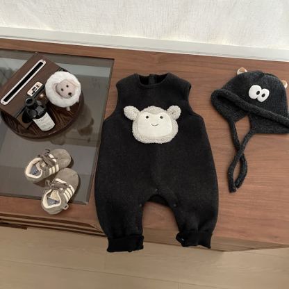 ベビー幼児用モンキーフリースブラックオーバーオール＆セーター - 黒のオーバーオール - 3～5歳 - image 1