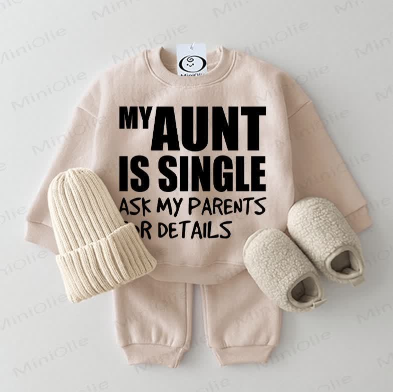 MY AUNT IS SINGLE ASK MY PARENTS FOR DETAILS。ベビースウェットシャツ 2点セット ベージュ - ベージュ - 2～3歳 - image 1