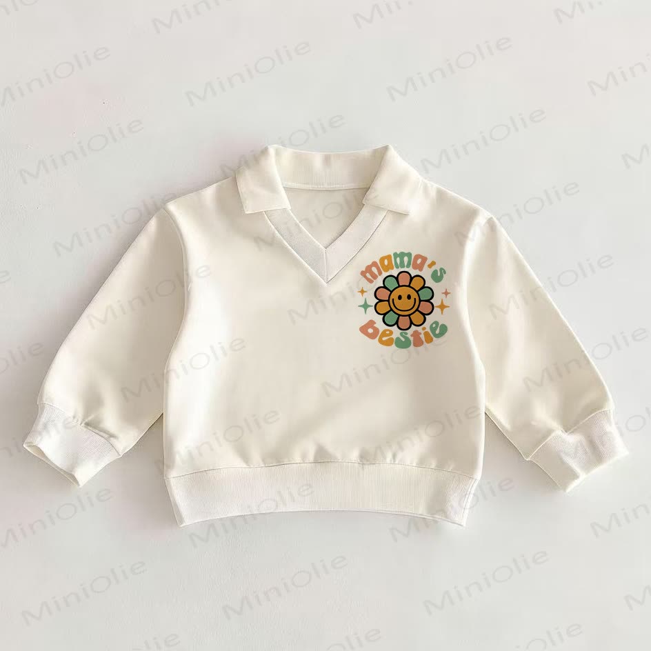MAMA'S BESTIEベビー スマイリーフラワー ホワイト ポロトップ - 白 - 2～3歳 - image 1