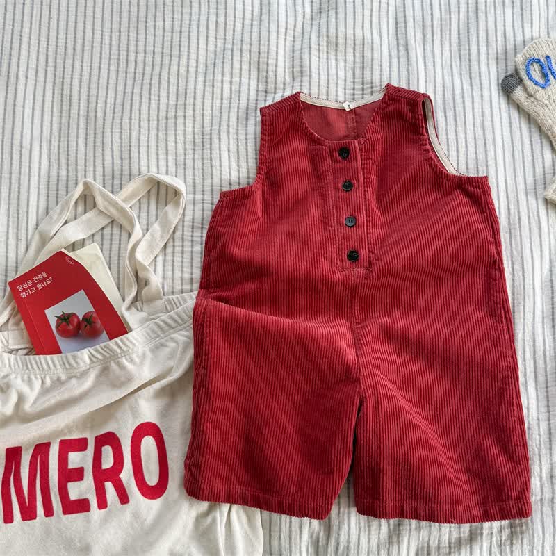 ベビー幼児用コード無地オーバーオール - 赤 - 8歳 - image 1