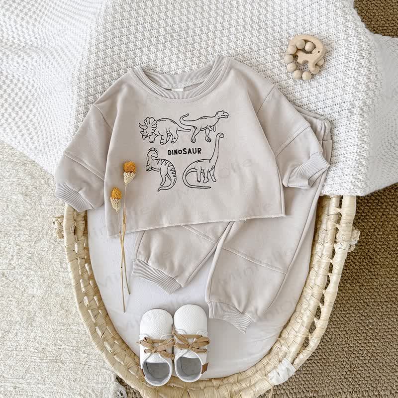 DINOSAURベビーボーイ ベージュ 2ピース 刺繍セット - image 4