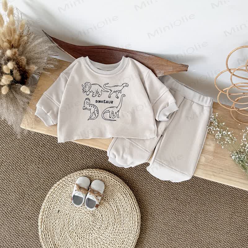 DINOSAURベビーボーイ ベージュ 2ピース 刺繍セット - image 2