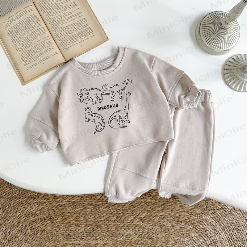 DINOSAURベビーボーイ ベージュ 2ピース 刺繍セット - image 3