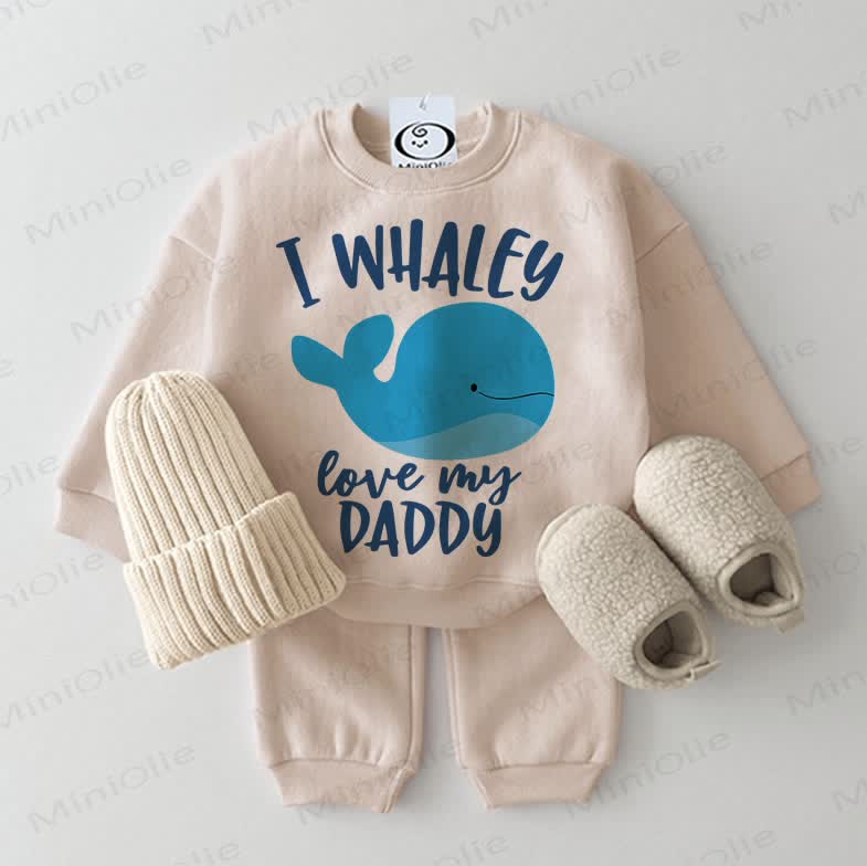 I WHALEY LOVE MY DADDYベビー スウェットシャツ 2点セット ベージュ - ベージュ - 2～3歳 - image 1