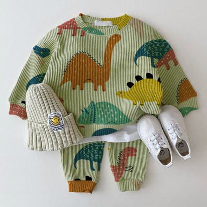 ベビーグレーグリーンダイノワッフル2ピースセット - 緑 - 2～3歳 - image 1