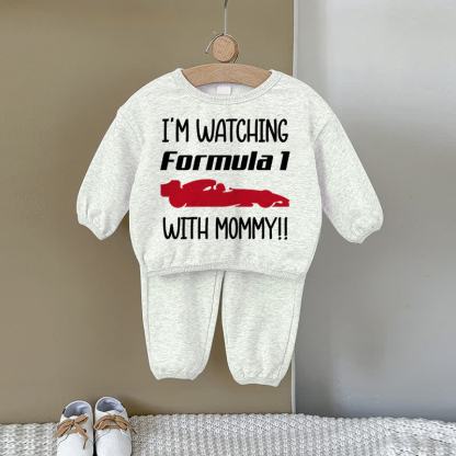 I'M WATCHING FORMULA 1 WITH MOMMYベビーカースウェットシャツ 2点セット グレー - グレー - 2～3歳 - image 1