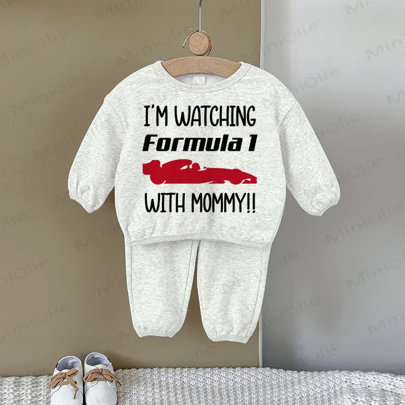 I'M WATCHING FORMULA 1 WITH MOMMYベビーカースウェットシャツ 2点セット グレー - グレー - 2～3歳 - image 1