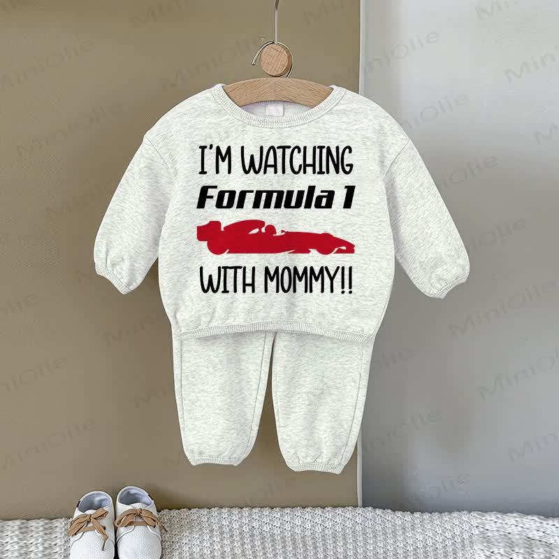 I'M WATCHING FORMULA 1 WITH MOMMYベビーカースウェットシャツ 2点セット グレー - グレー - 2～3歳 - image 1