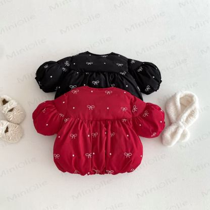 ベビー幼児女の子用キュートなリボン付きキルティングアウターウェア - image 2