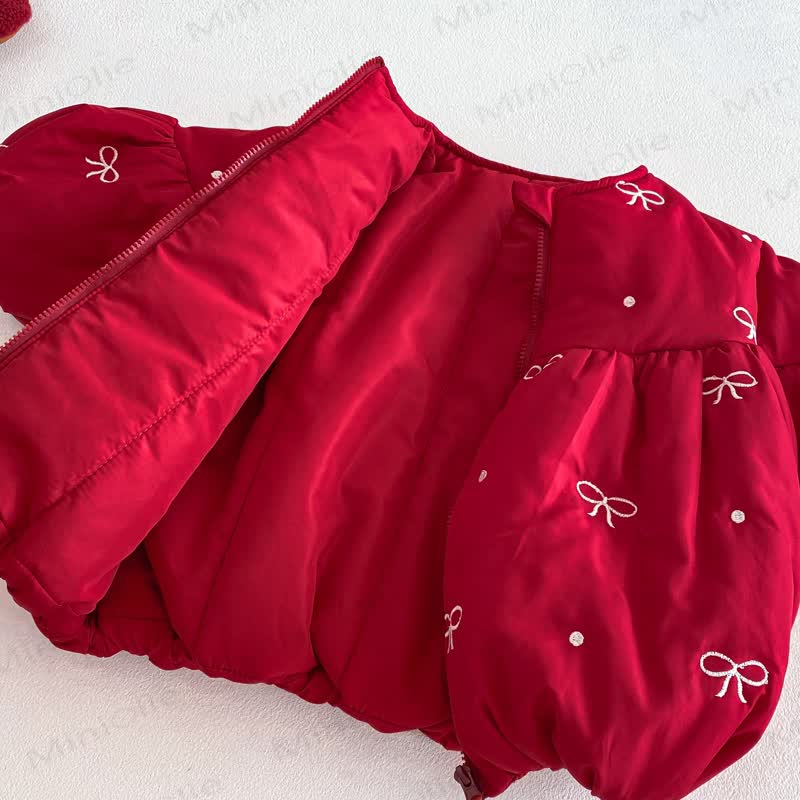 ベビー幼児女の子用キュートなリボン付きキルティングアウターウェア - image 7