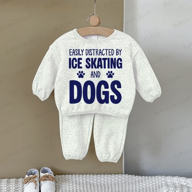 EASILY DISTRACTED BY ICE SKATING AND DOGSベビースウェットシャツ2点セット（グレー） - グレー - 2～3歳 - image 1