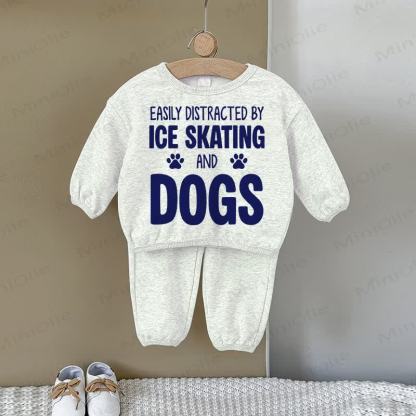 EASILY DISTRACTED BY ICE SKATING AND DOGSベビースウェットシャツ2点セット（グレー） - グレー - 2～3歳 - image 1