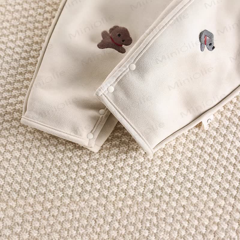 ベビーダックスフントの漫画刺繍入りフリースロンパース - image 4