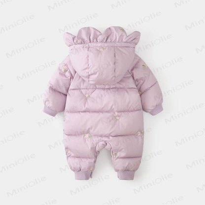 ベビーボウフリースキルティングフード付きロンパース - image 2