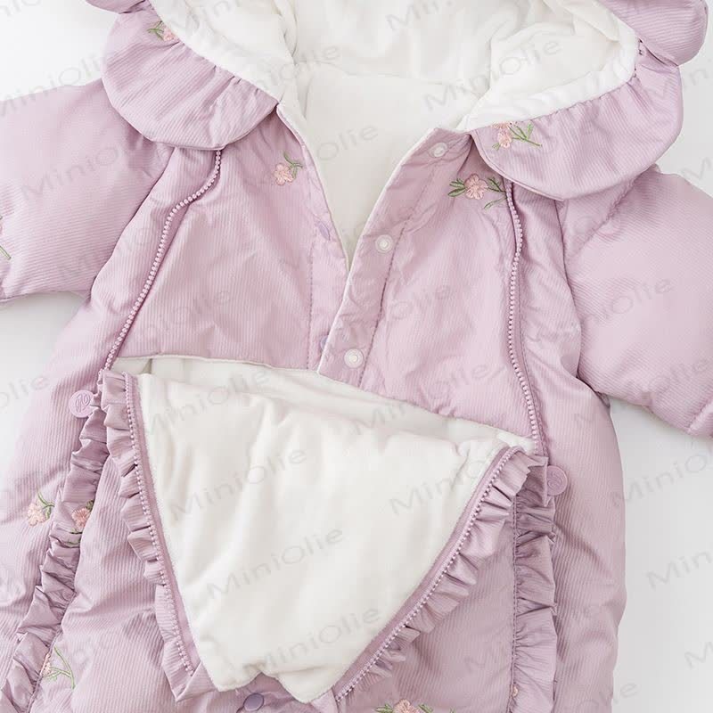 ベビーボウフリースキルティングフード付きロンパース - image 3