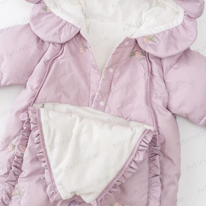 ベビーボウフリースキルティングフード付きロンパース - image 3