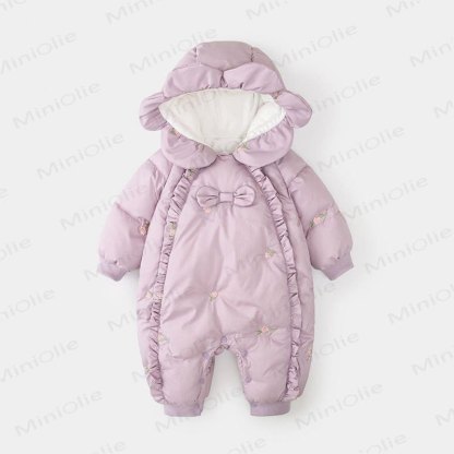 ベビーボウフリースキルティングフード付きロンパース - 紫 - 18～24ヶ月 - image 1
