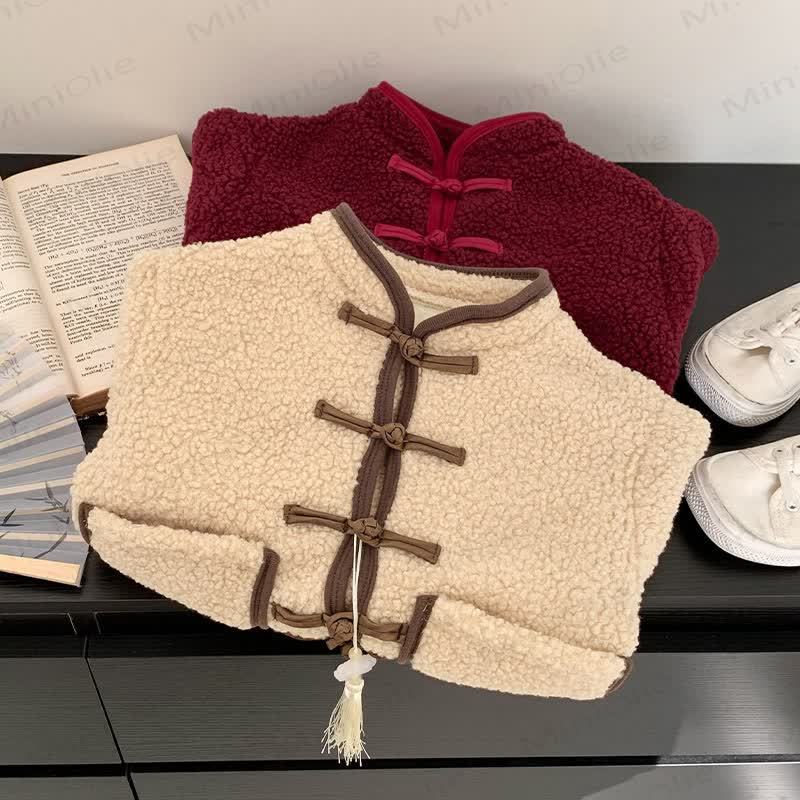 キッズ レトロ 無地 フリース アウターウェア - image 2