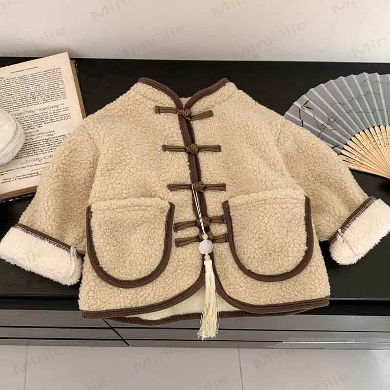 キッズ レトロ 無地 フリース アウターウェア - ベージュ - 12歳 - image 5