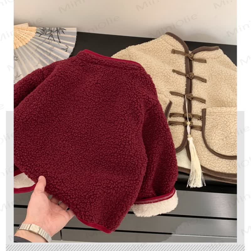 キッズ レトロ 無地 フリース アウターウェア - image 3