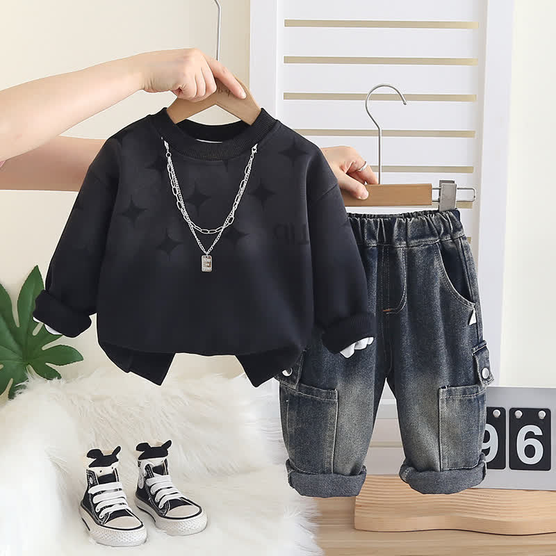 ベビー 幼児 男の子 デニム 2ピースセット - 黒 - 5～7歳 - image 5